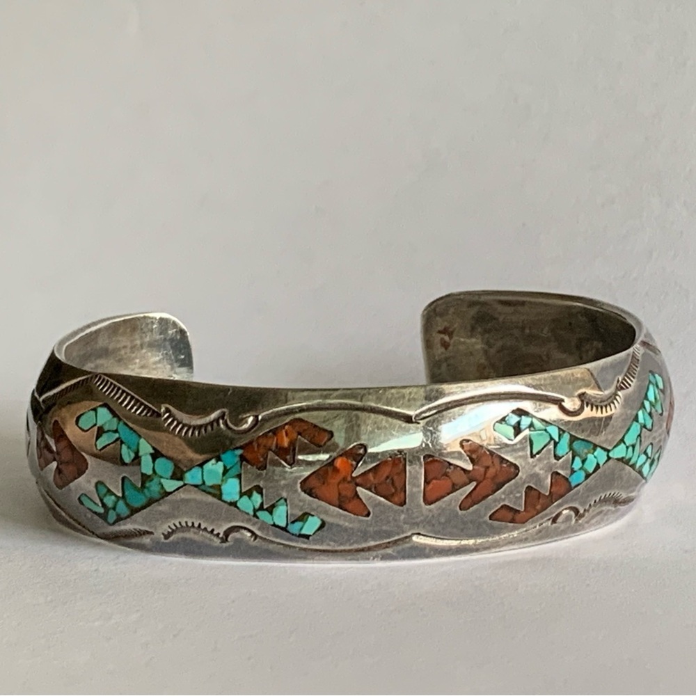 New vintage silver inlay cuff bracelet